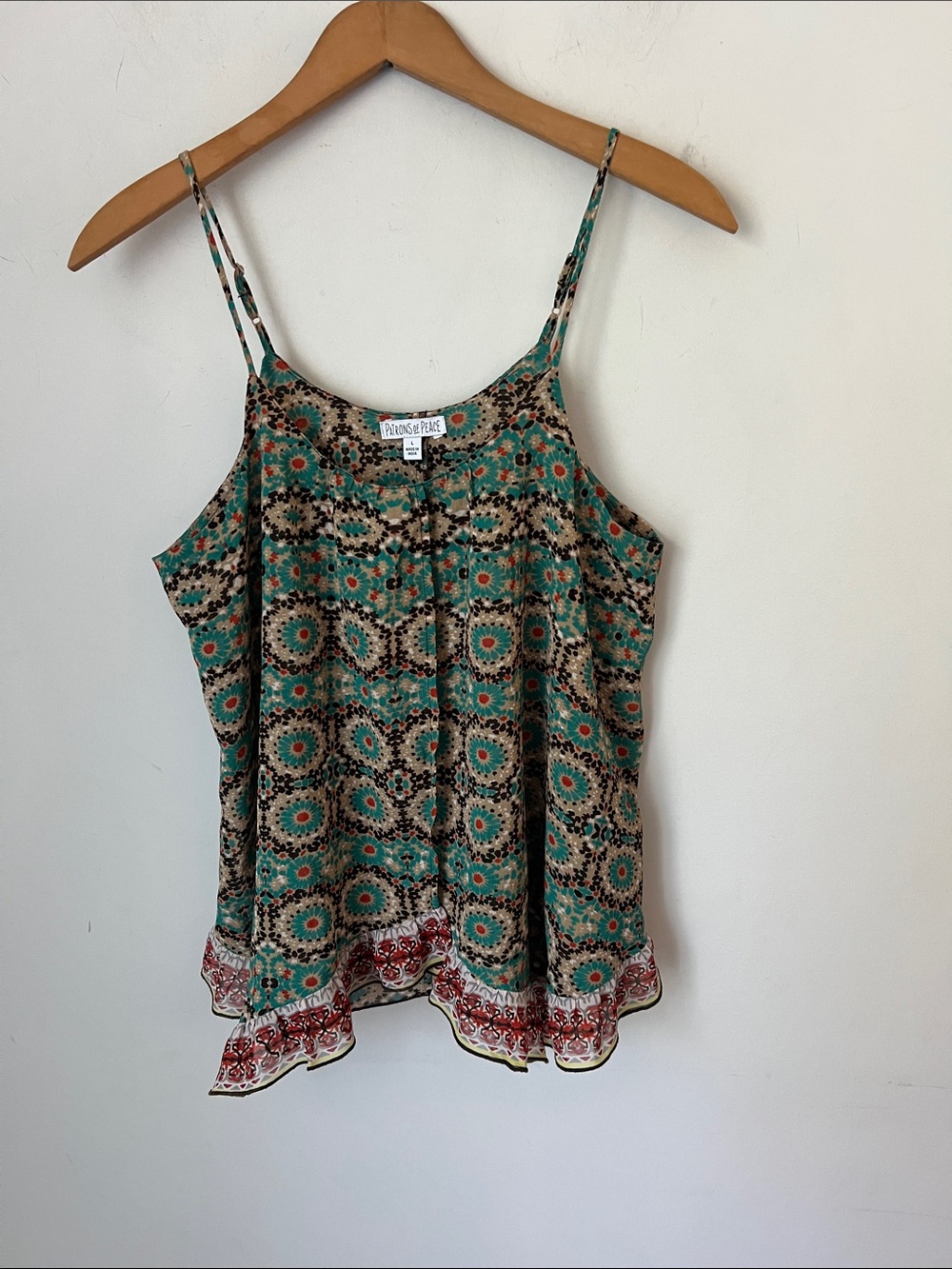 Patrons of Peace Spaghetti Strap Pattern Tank Top, size large ^